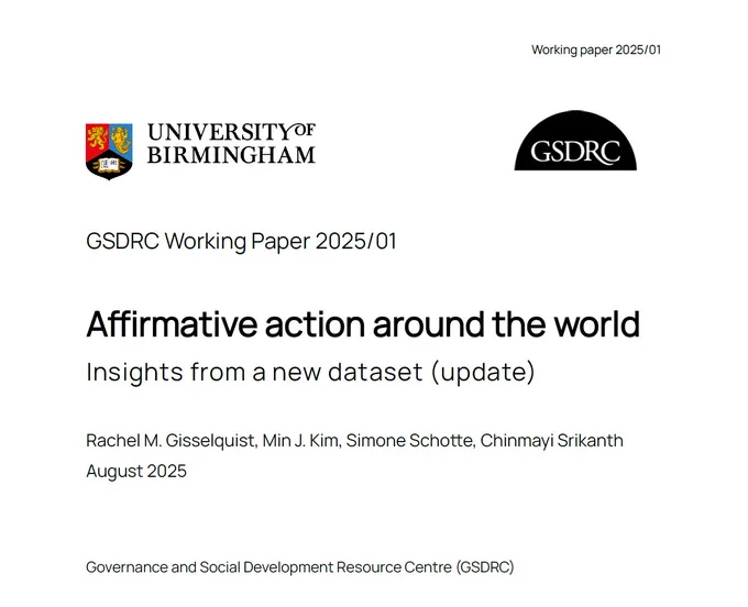 Cover for GSDRC working paper 2025/01 Affirmative action around the world