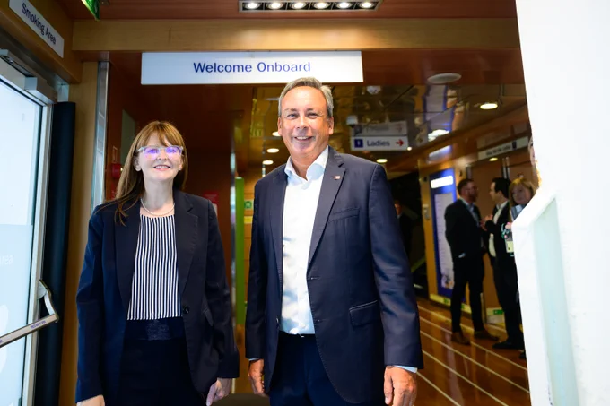 The Minister is pictured up arrival on Stena Line's Superfast VII with Paul Grant, Trade Director-Irish Sea, Stena Line 