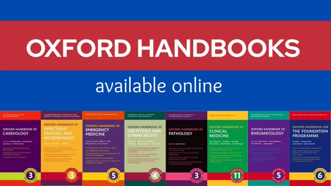 Oxford Handbooks available online. The image shows book covers of a range of Oxford medical handbooks