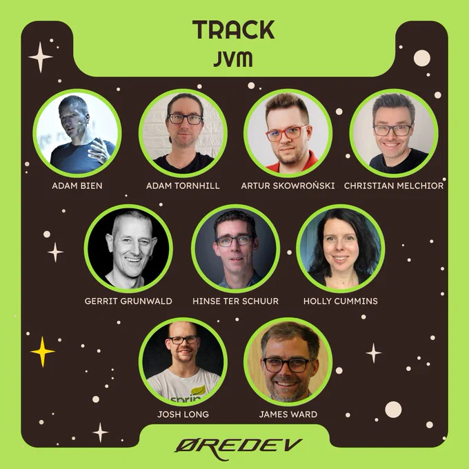 Images presenting each speaker in the JVM track at Øredev 2025