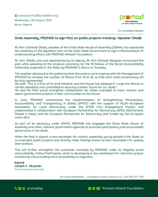 Press Statement on Public Project Tracking