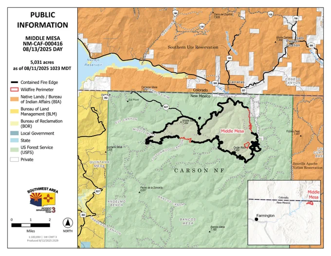 Middle Mesa Fire Public Information Map 08-13-2025