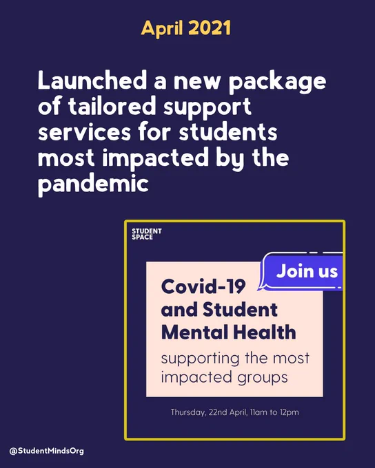 Sharing virtual event titled 'Covid-19 Student Mental Health Support' on April 22, 2021, offering tailored services for students most impacted by the pandemic.'