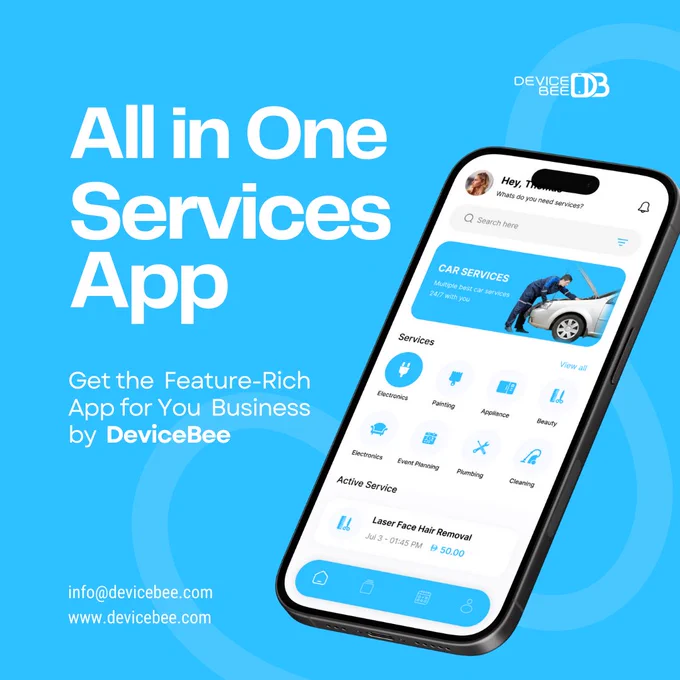 Launch your All-in-One Services App with DeviceBee – Top App Development Company in Dubai. One platform, endless possibilities! 📱✨
Key Features:
• Multi-Service Booking (home services, beauty, cleaning, handyman, car service, professional services, business services)

From bookings to payments, everything your customers need is just a tap away. Let DeviceBee bring your super app idea to life and help you dominate the market. 🚀

🚀 Partner with the #1 app development company in the UAE. 
📧 Email: info@devicebee.com 
🌐 Visit: www.devicebee.com


#DeviceBee #AllInOneAppDevelopment #BestAppDevelopmentCompanyDubai #SuperAppDevelopment #OnDemandApps #MobileAppDevelopmentDubai