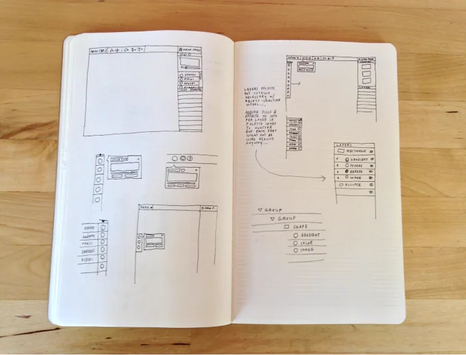 Image of a notebook with a sketch of the original Figma UI