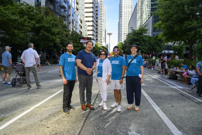 Mayor Harrell and local leaders at the 3rd annual Seattle Street Sports Showdown