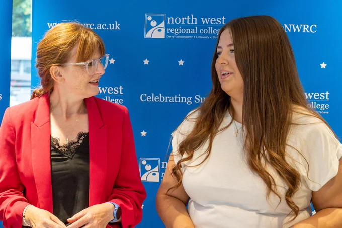 The Minister is pictured with NWRC level 3 BTEC extended diploma student Ellie Kelly Carton.