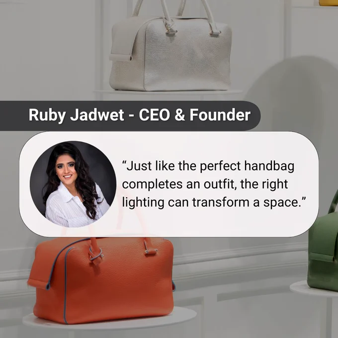 Graphic featuring a quote from Ruby Jadwet, CEO and Founder, about the connection between style and lighting design.