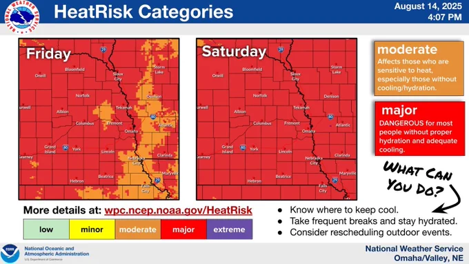 Dangerous heat is expected Friday and Saturday. Heat indices will rise to 100 to 110 both days. Plan ahead now to keep cool and hydrated this weekend! 