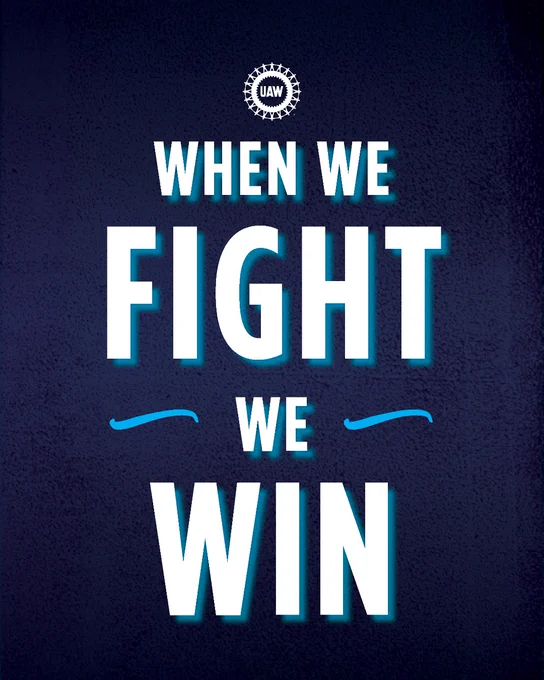 Dark blue graphic with large white text that reads: "When we fight, we win!"