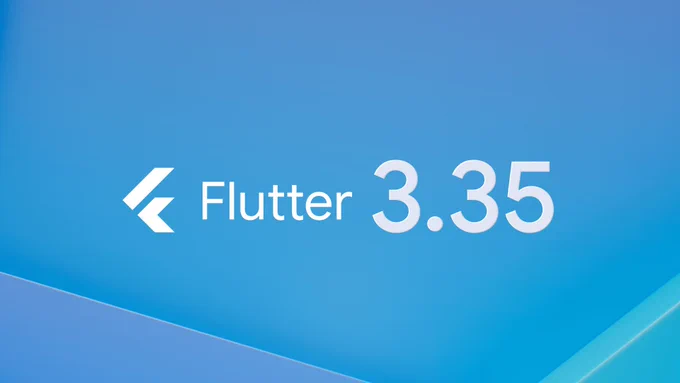 Text reads "Flutter 3.35" to the right of the Flutter logo set against a blue background.