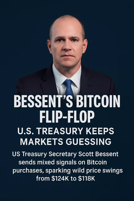 The U.S. Treasury’s stance on Bitcoin took a dramatic turn this week after Treasury Secretary Scott Bessent initially ruled out adding more BTC to the nation’s strategic reserves — a statement that triggered a rapid market sell-off, sending Bitcoin from its $124,000 all-time high down to around $118,000 in hours. However, in a surprising backpedal, Bessent later hinted that Bitcoin purchases were still “possible,” leaving investors and analysts scrambling to interpret the government’s true position. This policy whiplash, coupled with hotter-than-expected U.S. inflation data, has fueled heightened volatility in both crypto and traditional markets. As traders eye the next move, Bitcoin remains caught in a tug-of-war between bullish institutional demand and macroeconomic headwinds.
