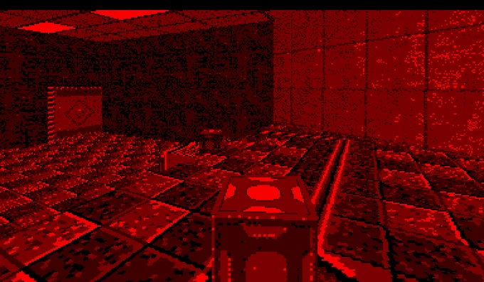 Screenshot of Test Chamber, illustrating a first-person 3D game world.