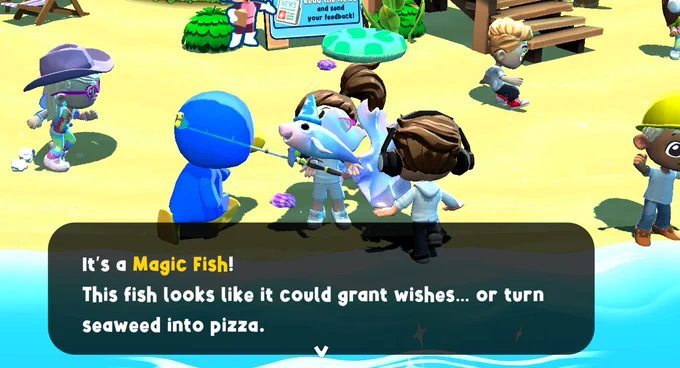 PumpkinSpice catches a sparkly Magic Fish that might grant wishes... or make pizza from seaweed.