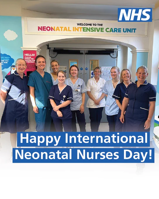 Happy International Neonatal Nurses' Day! Image shows a group of neonoatal nurses standing in front of an intensive care unit in their uniforms.