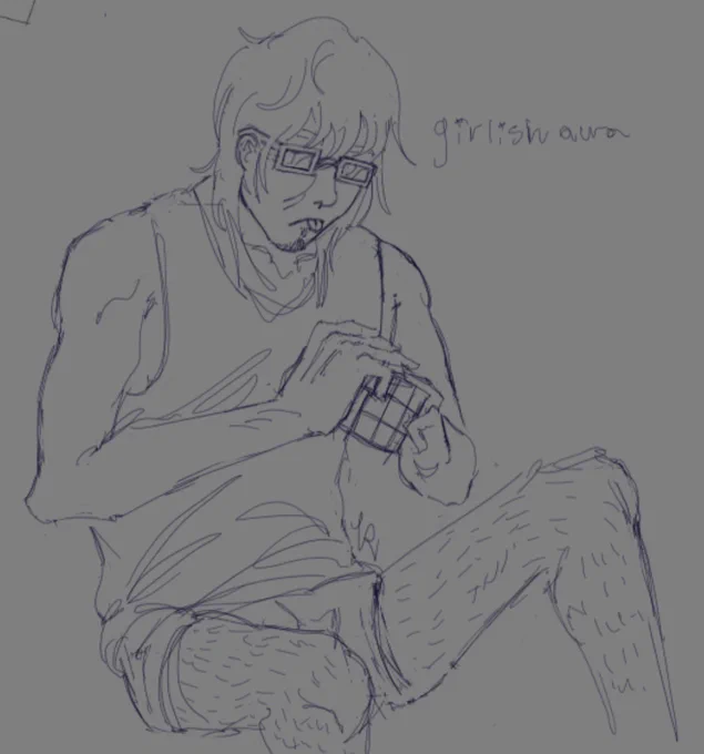 Another digital sketch of college aged 007n7. She is solving a Rubik’s Cube.
