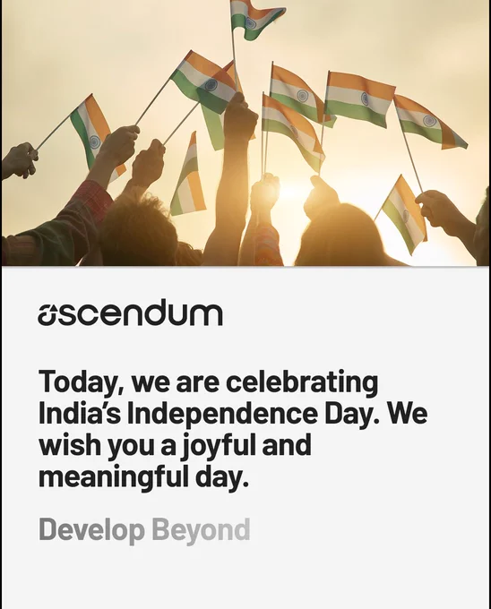Happy Independence Day India! The Ascendum Team wishes you a joyful and meaningful day. No custom software development or AI agents being deployed today - let's celebrate.