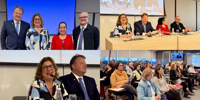 Montagem com quatro fotos mostrando momentos registrados durante a realização do I Seminário Nacional de Direito das Sucessões.