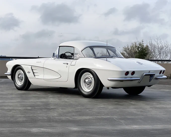 Survivor alert! This 1961 Chevrolet Corvette convertible is powered by its original matching-numbers 283/315hp fuel-injected V8 paired with a T10 4-speed transmission with posi-traction. Finished in Ermine White with a black interior, it comes unrestored and full of vintage charm. Plus, it features a vintage Wonder Bar radio and both hard and soft tops. Selling with No Reserve at the 2025 Scottsdale Fall Auction, Oct. 15-18 at WestWorld. 
