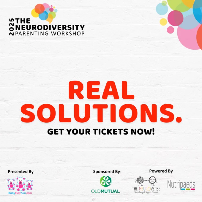 💙 Three powerful reasons to join us at the Neurodiversity Parenting Workshop 💙 This is your space to gain insight, feel understood and leave with strategies that work. You don't want to miss out, get your tickets today!   This year’s Neurodiversity Parenting Workshop is brought to you by BabyYumYum and sponsored by @OldMutualSA  partnership with The Neuroverse and Nutripaeds
