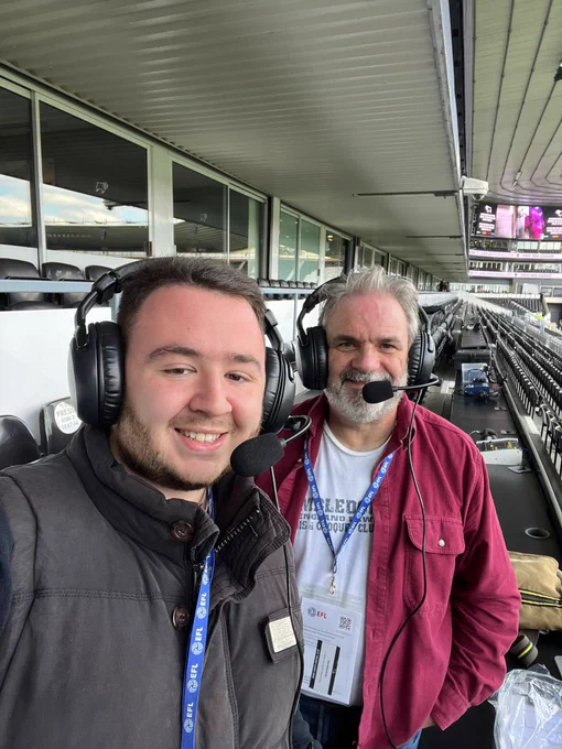 A picture of two Derby County ADC Commentators wearing headsets and ready to commentate.