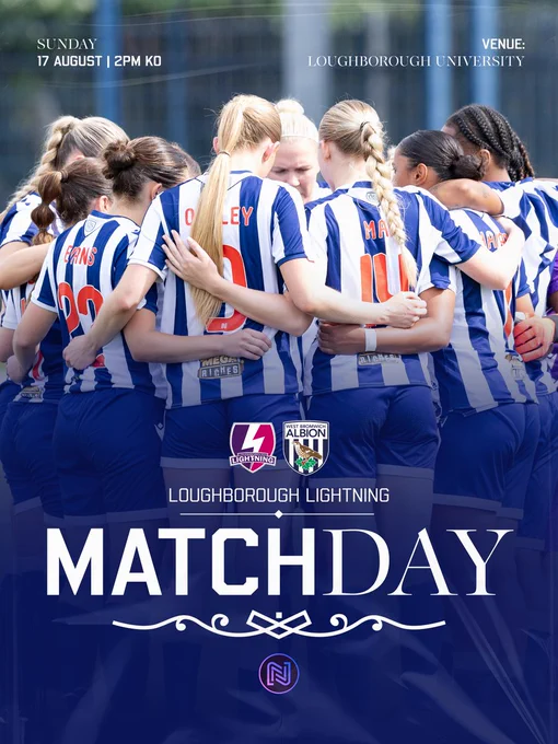 A matchday graphic showing Albion Women's match against Loughborough Lightning on Sunday, 17 August at 2pm.