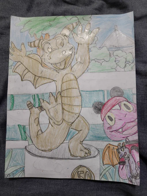 Smaugust 2025 Day 17: Statue
My Version of Figment is having a fun time in Disnyland. They went on many rides, saw some of his favorite Disney characters, and they bought some merch on the way. They then stopped in front of a statue of Figment (Original) and took a selfie with it. August 17th was a fantastic day for Figment (AU).