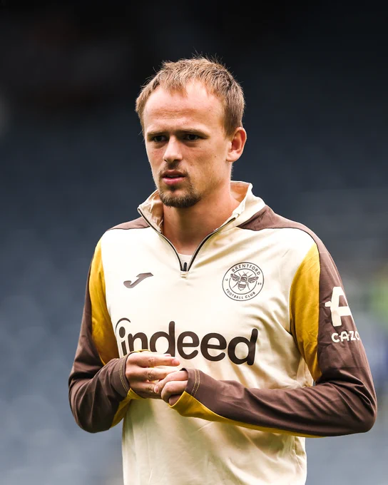Mikkel Damsgaard in the warm-up ahead of  QPR at Loftus Road. Congratulations to Mikkel and his wife on the birth of their new child