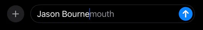 Typed text is Jason Bourne. Auto correct suggests changing Bourne to Bournemouth.