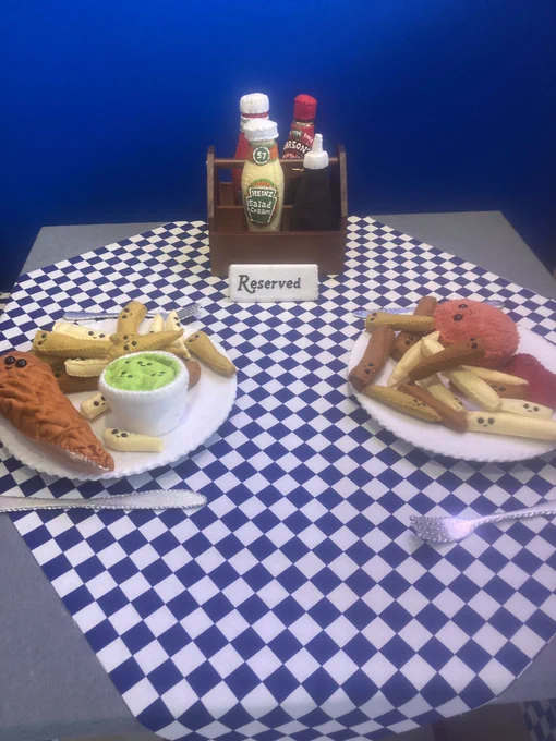 Hand sewn fish and chips.