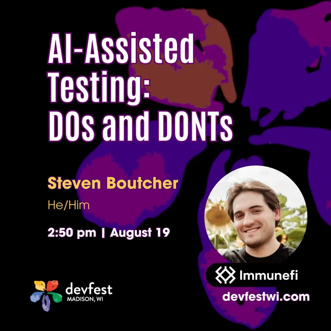 Image of DevFest WI speaker Steven Boutcher who will be giving his talk "AI-Assisted Testing: DOs and DON'Ts" at DevFest 2025 on August 19 at 2:50 PM.
