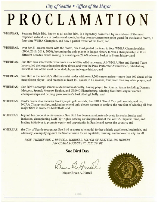 Sue Bird Day Proclamation