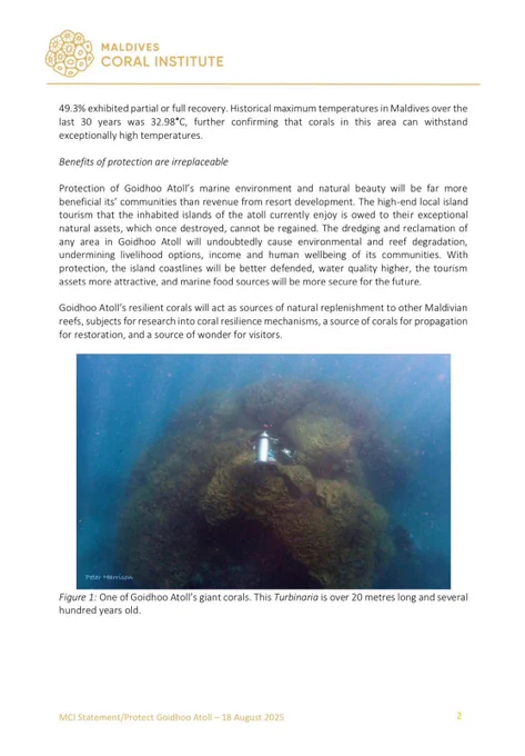 Page 2 of Maldives Coral Institute’s Call for protection of Goidhoo Atoll’s exceptional marine environment