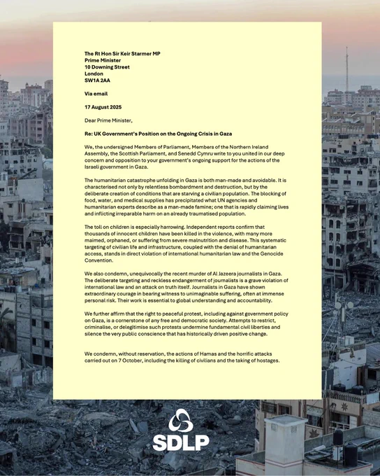 Text of letter to the PM
