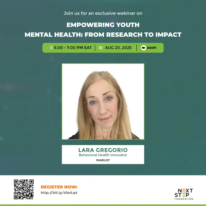 Lara Gregorio will join our upcoming webinar on "Empowering Youth Mental Health: From Research to Impact."