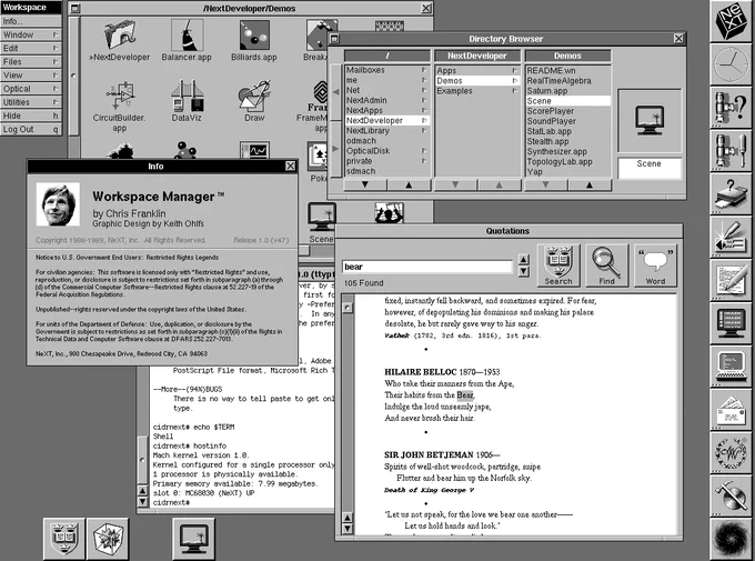 NeXTStep 1.0 from: http://www.typewritten.org/Media/Images/nextstep-1.0.png
