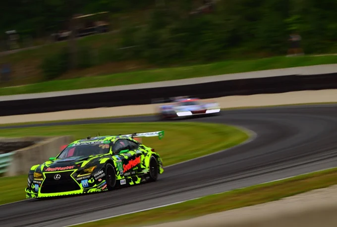 The Vasser Sullivan Lexus Racing team car on the track. Next race at the IMSA Michelin GT Challenge at the Virginia International Raceway in Alton, VA, on August 24.