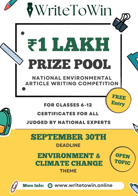 India's Largest and Most Rewarding but Free and Only Environmental Article Writing Competition