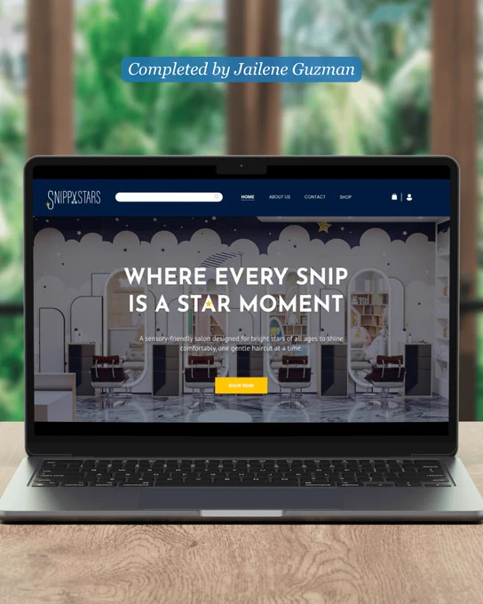 A screenshot of Snippy Stars web homepage created by Jailene Guzman.