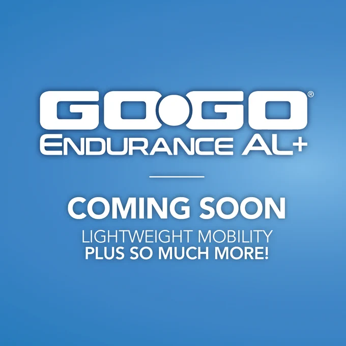 Promotional image for Googo Endurance AL , featuring the text "Coming Soon - Lightweight Mobility Plus So Much More!" on a blue background.