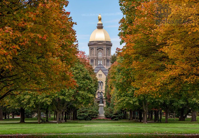 The Iconic ND Golden Dome surrounded by autumn colored trees