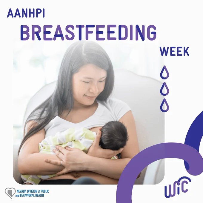 Mother breastfeeding her infant while seated comfortably during AANHPI Breastfeeding Week promoted by Nevada WIC