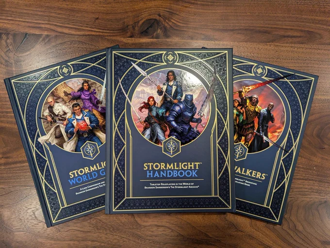 The three main rulebooks for the Stormlight setting of the Cosmere RPG.