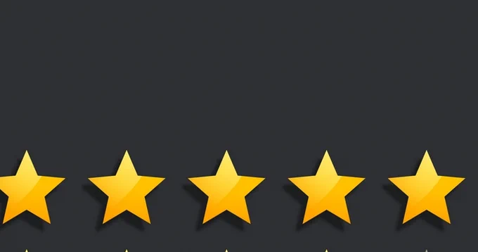 Five gold stars arranged in a horizontal line on a dark grey background.