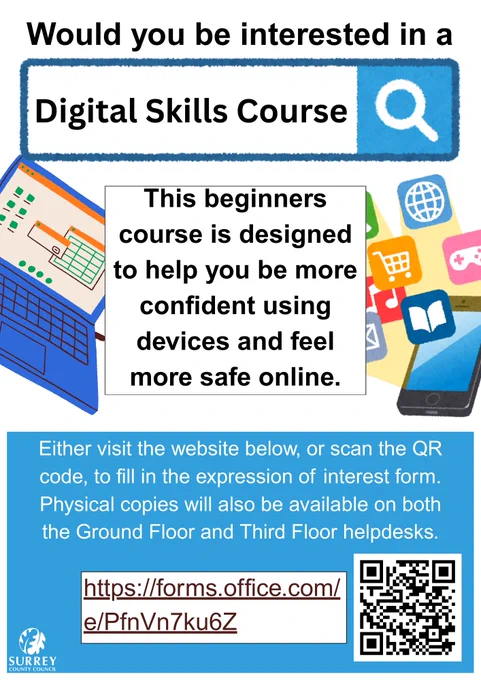 poster advertising a new digital skills course at Guildford Library