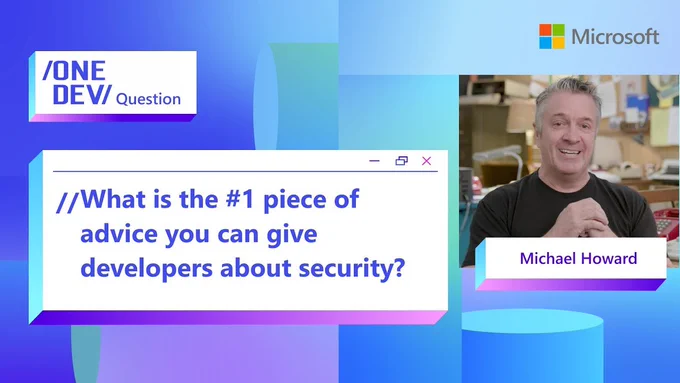 spot art.
Photo of presenter(s).
text reads: What's the number one piece of advice you can give developers about security?