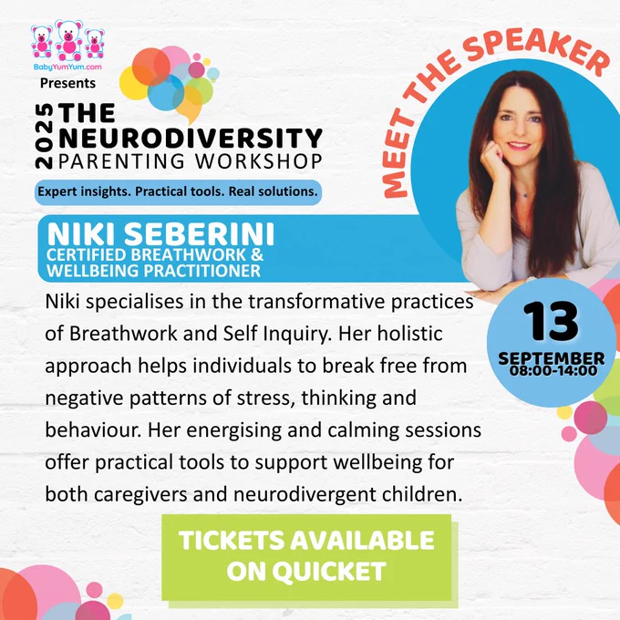 Expert insights. Practical tools. Real solutions.💙 Join us with @Seberini  who is a certified Breathwork & Wellbeing Practitioner, for two transformative mini-sessions at the Neurodiversity Parenting Workshop.  This year’s Neurodiversity Parenting Workshop brought to you by BabyYumYum sponsored by @OldMutualSA  in partnership with The Neuroverse and Nutripaeds.