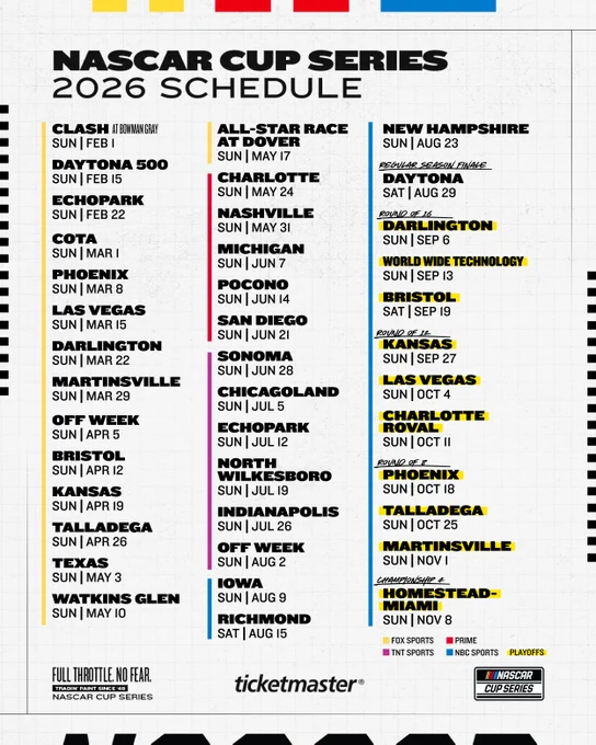The 2026 NASCAR Cup Series schedule.
