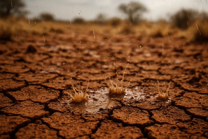 First Rain drops on dry land