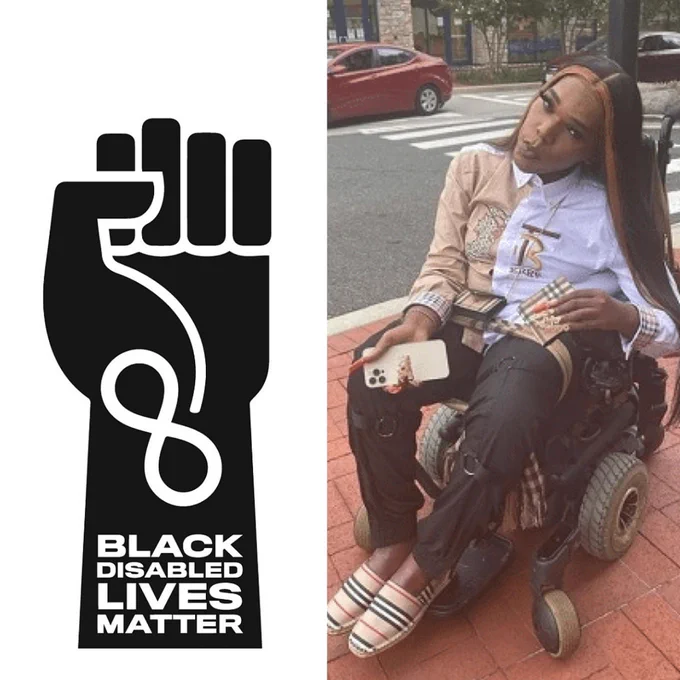 An image of a Black disabled lives matter graphic and the late Rolling Ray.